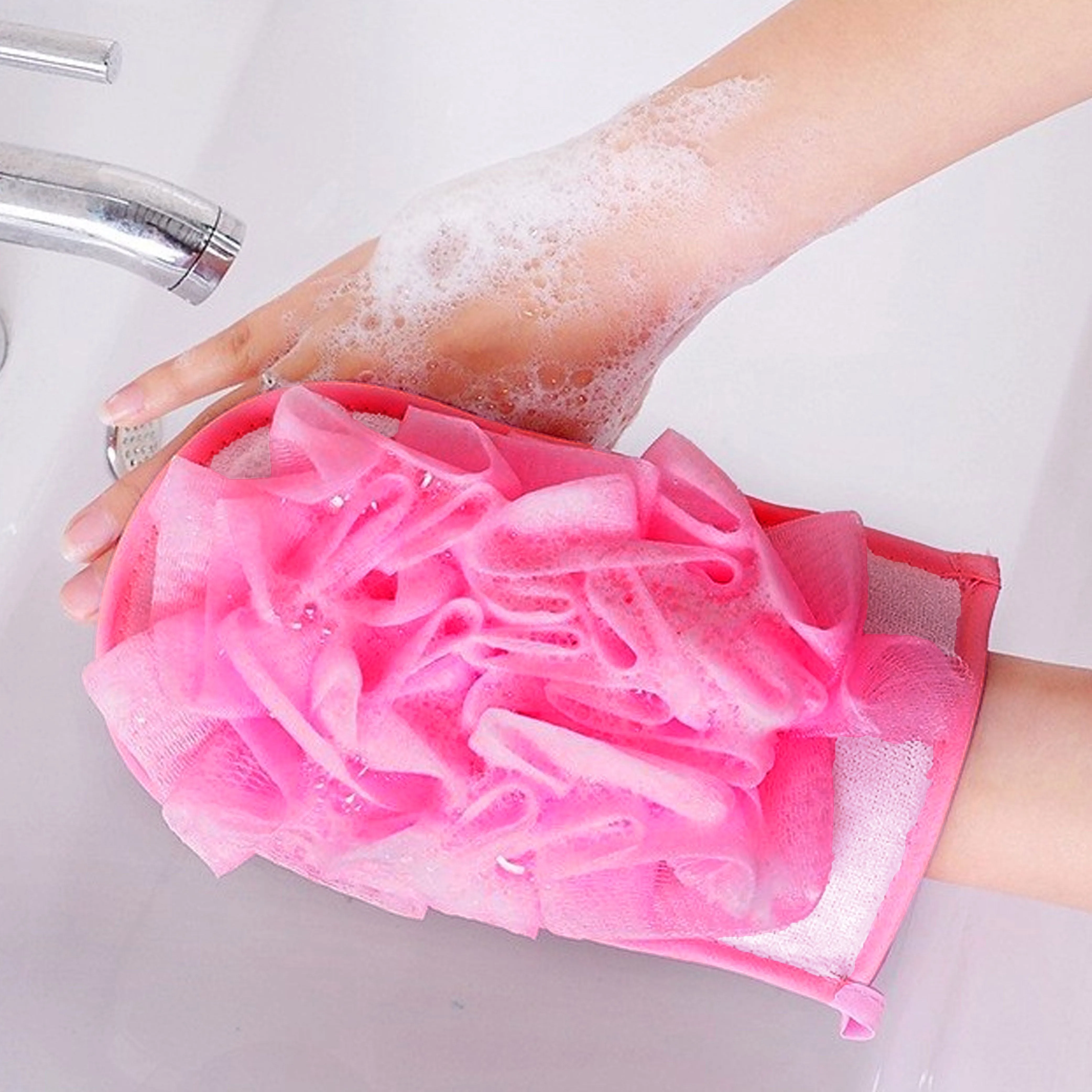 2 Pc Exfoliating Spa Bath Gloves Sponge Mitts Shower Soap Loofah Body Scrubber