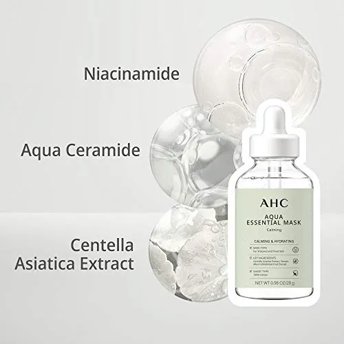 AHC Face Mask Aqua Essentials Hydrating and Claming For Stressed and Tired Skin Calming 100% Cotton Sheet 5 Count(Pack of 1)
