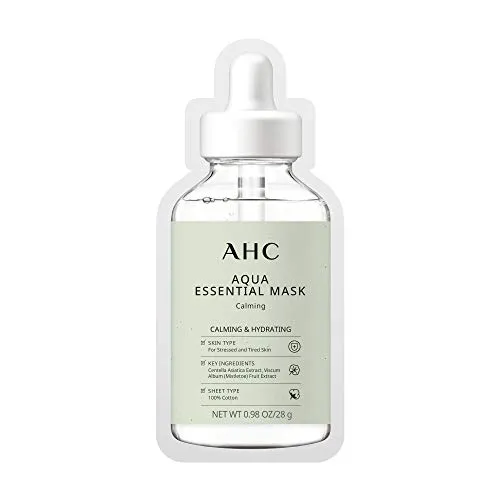 AHC Face Mask Aqua Essentials Hydrating and Claming For Stressed and Tired Skin Calming 100% Cotton Sheet 5 Count(Pack of 1)