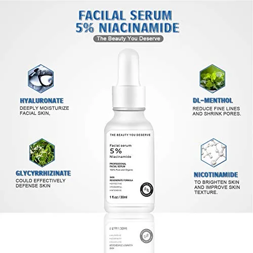 Alatimi Niacinamide Facial Serum, 5% Vitamin B3 Pure Hyaluronic Acid Removes Acne Spots Moisturizes for Facial Neck Chest (Niacinamide Facial Serum)