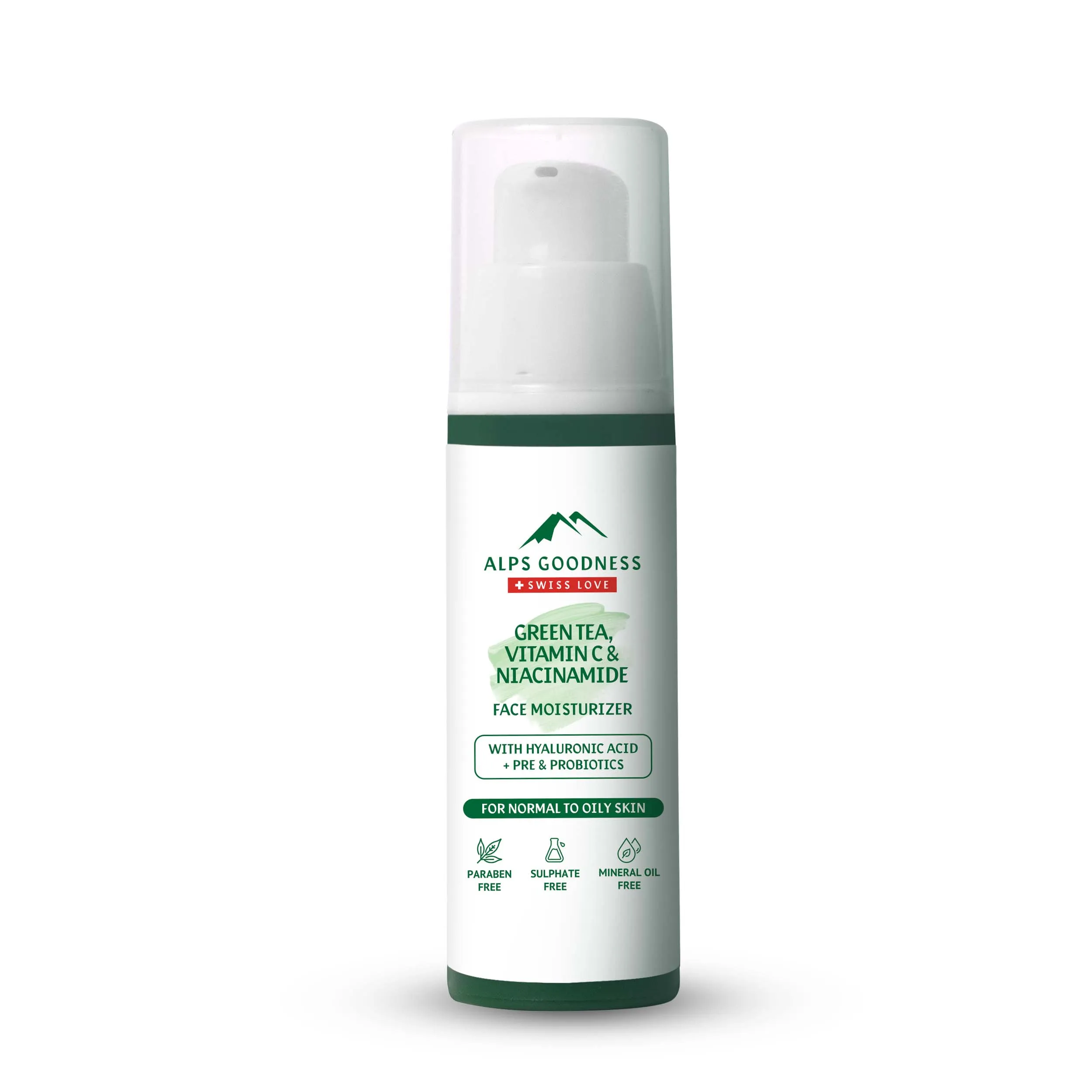 Alps Goodness Green Tea, Vitamin C & Niacinamide Face Moisturizer for Normal to Oily Skin (with Hyaluronic Acid   Pre & Probiotics) (30 gm) | Vitamin C Face Cream| Green Tea Face Cream| Daily Face Moisturizer