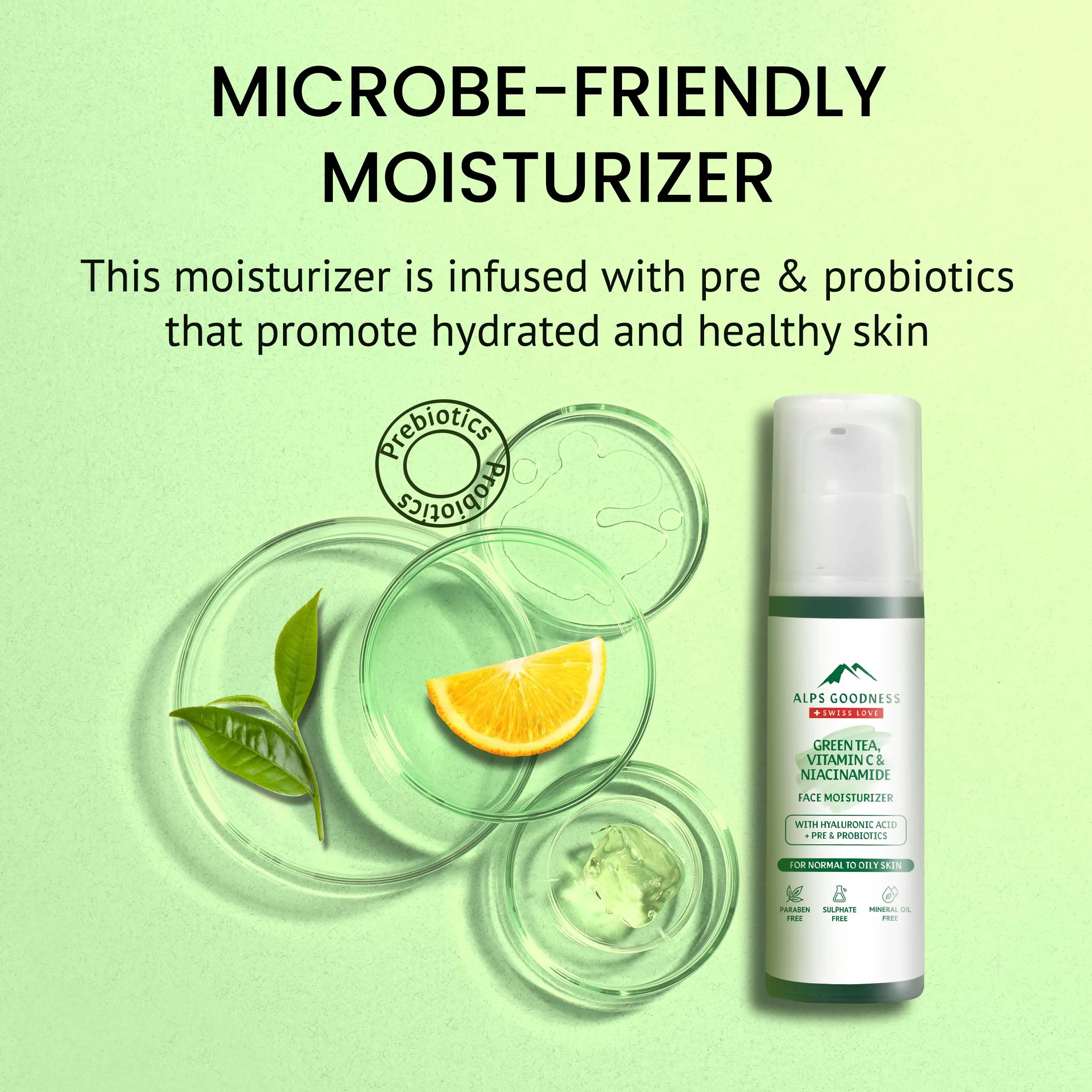 Alps Goodness Green Tea, Vitamin C & Niacinamide Face Moisturizer for Normal to Oily Skin (with Hyaluronic Acid   Pre & Probiotics) (30 gm) | Vitamin C Face Cream| Green Tea Face Cream| Daily Face Moisturizer