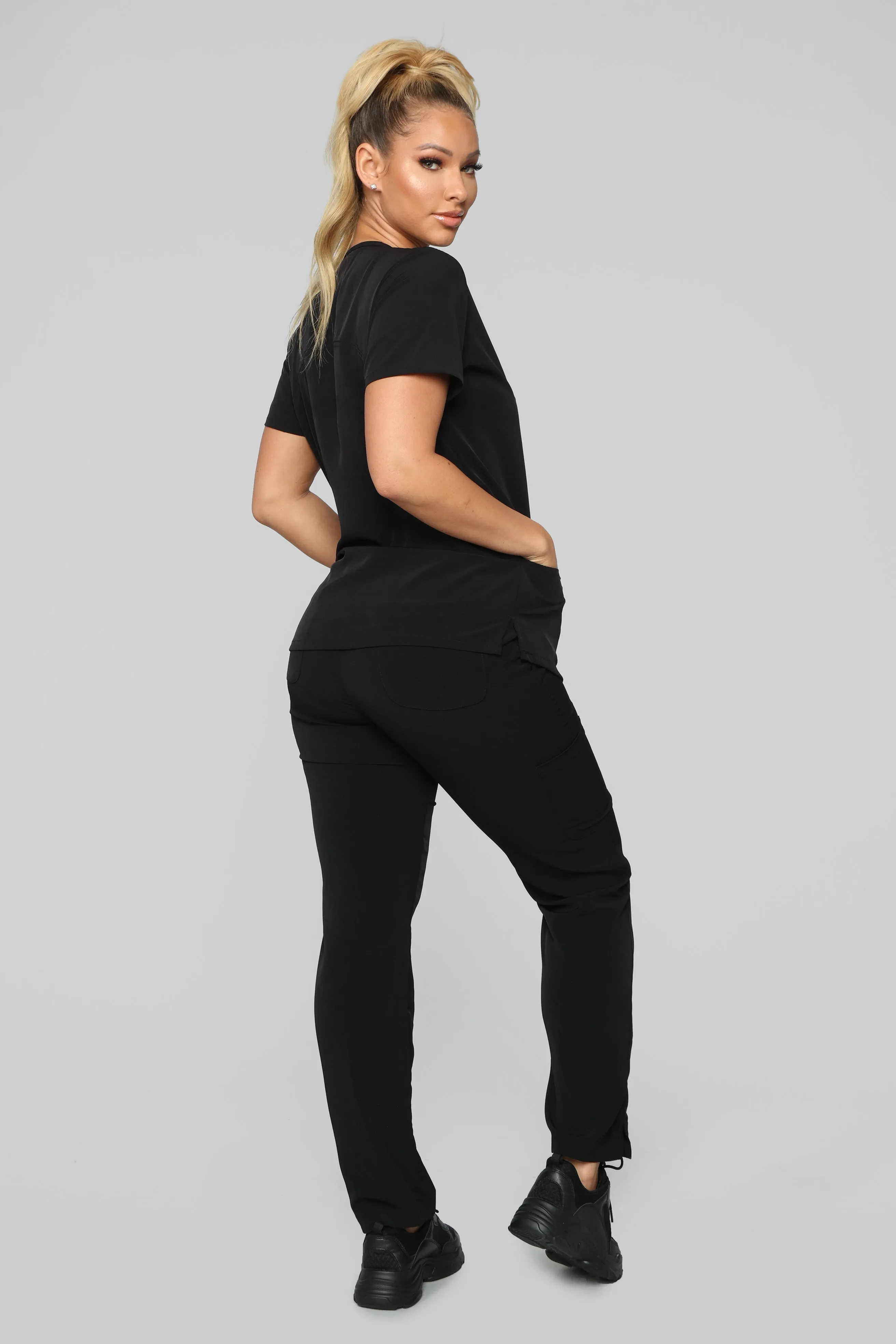 Always On Call V Neck Scrub Top - Black