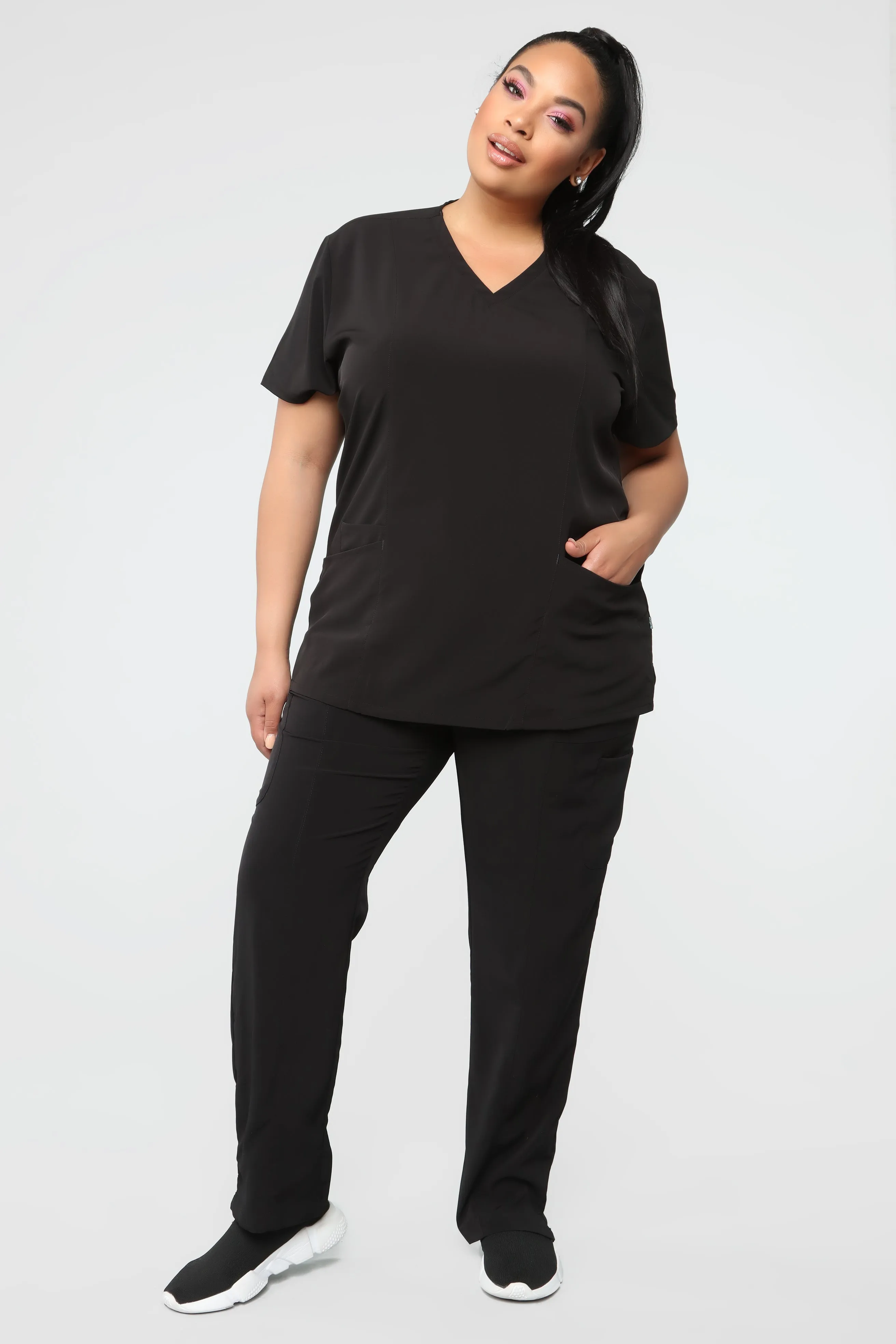 Always On Call V Neck Scrub Top - Black