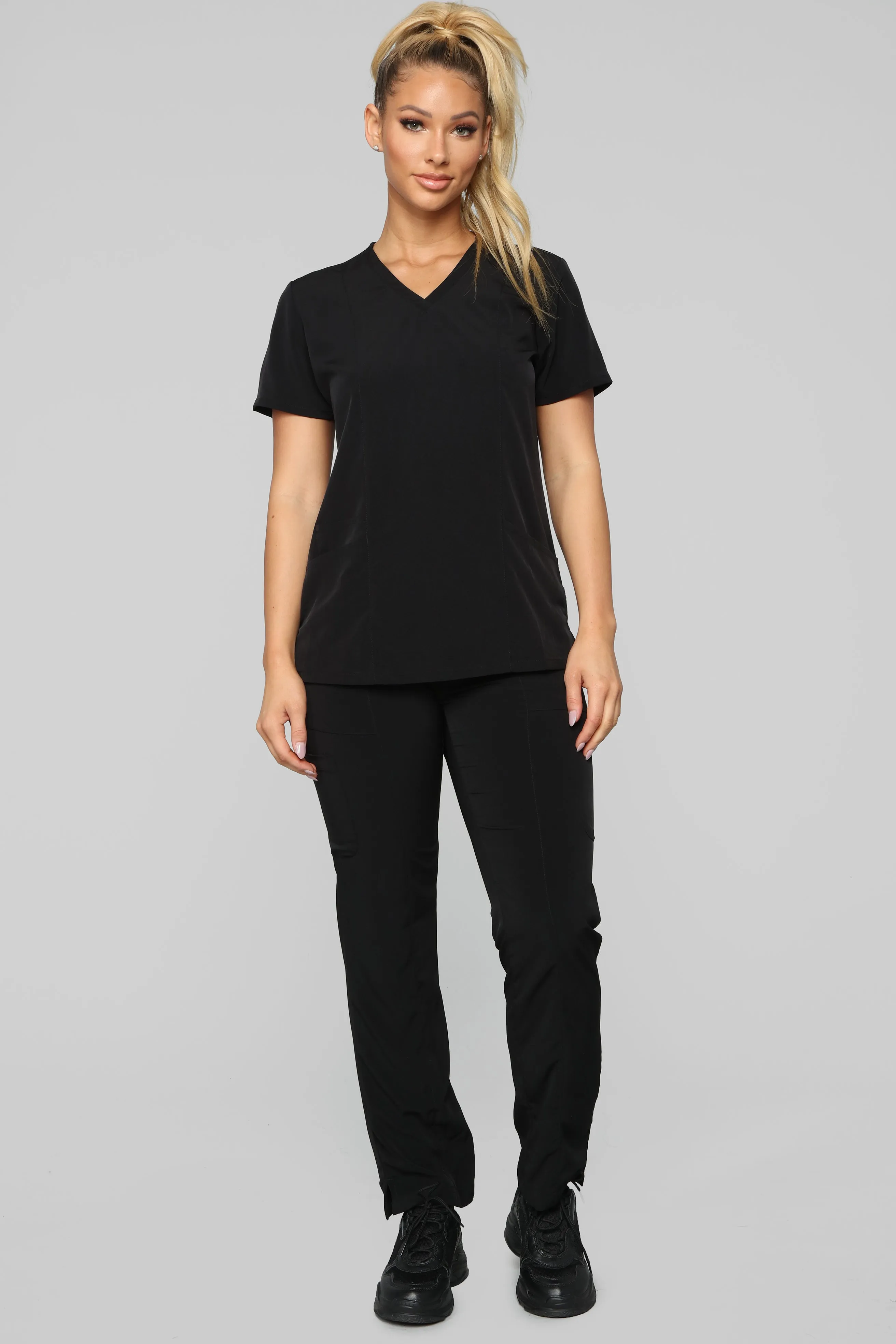 Always On Call V Neck Scrub Top - Black