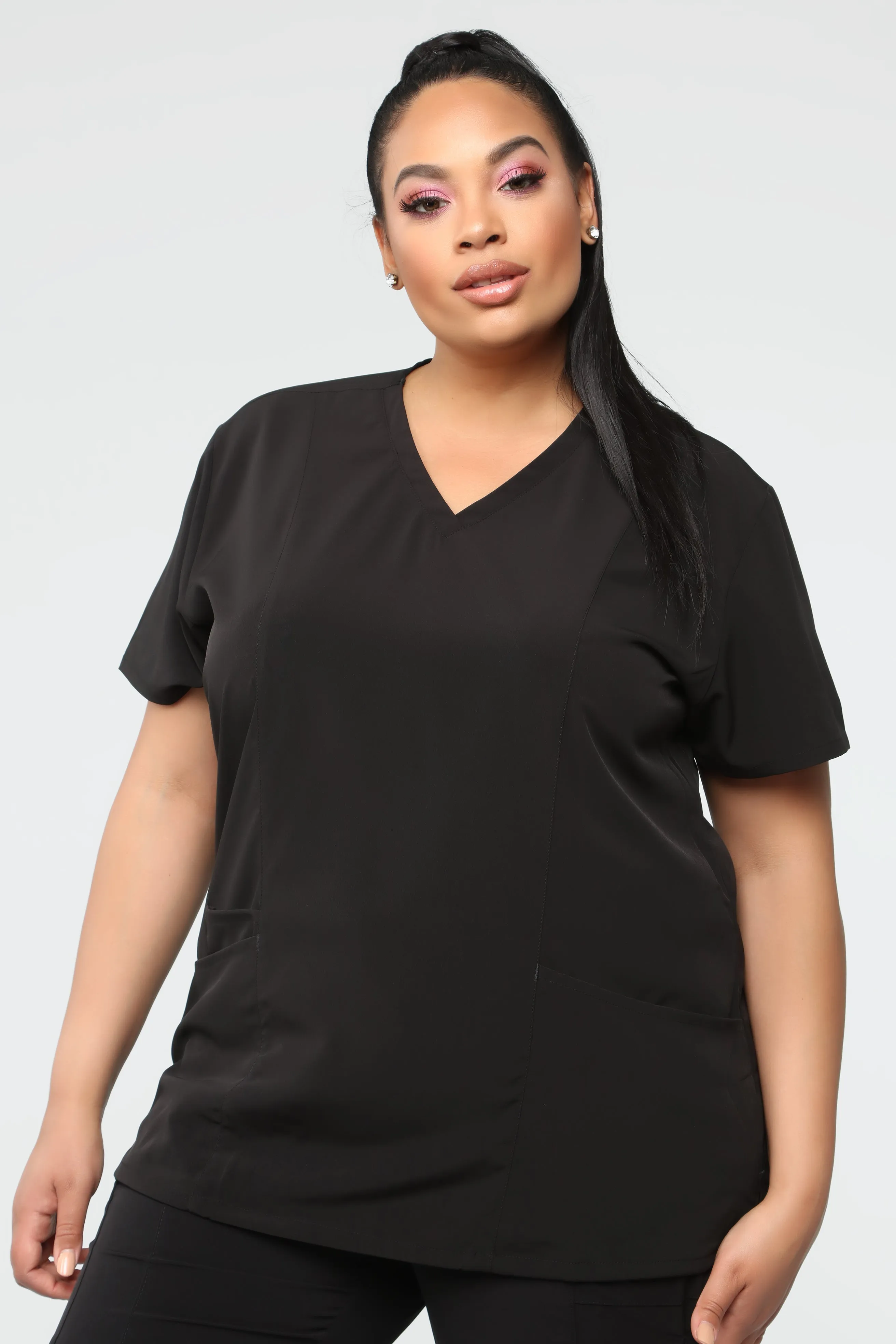 Always On Call V Neck Scrub Top - Black