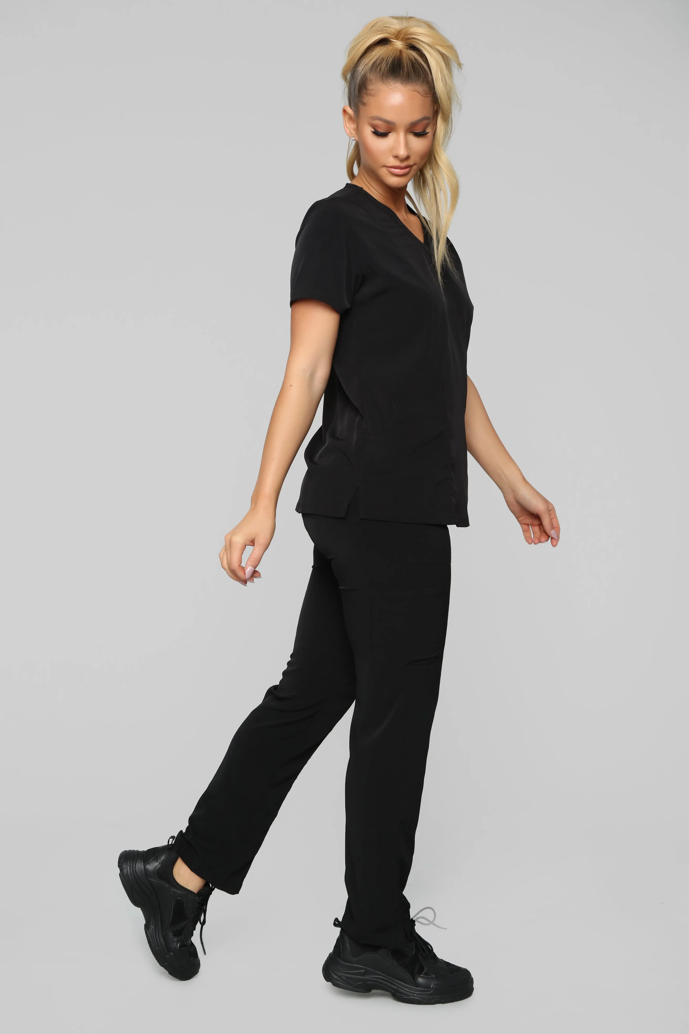 Always On Call V Neck Scrub Top - Black