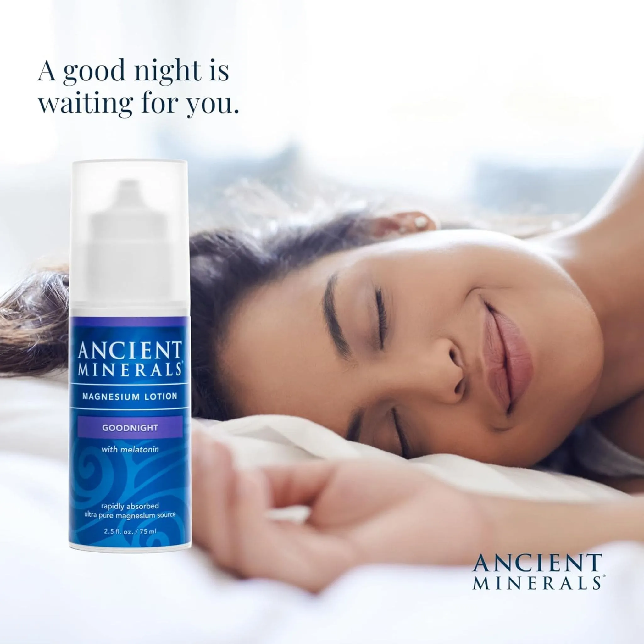 Ancient Minerals Magnesium Chloride Lotion and Melatonin, Supports Relaxation and Promotes Resetful Sleep, 75ml