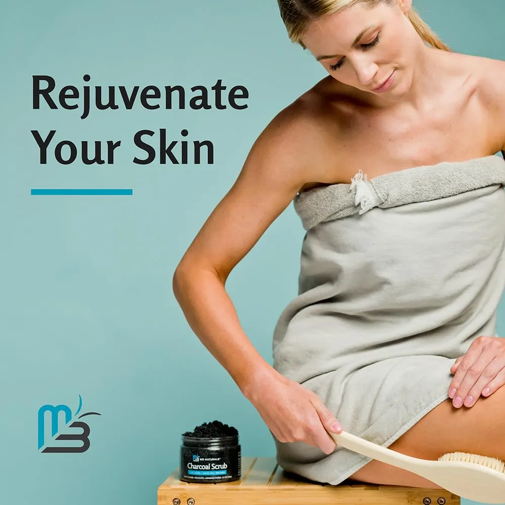 Exfoliating Charcoal Scrub with Collagen & Stem Cells  Salt Scrub for Body Toning, Cellulite, Armpit Detox, and Skin Smoothing for Face, Feet, and Body by M3 Naturals.
