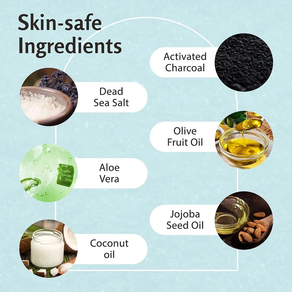 Exfoliating Charcoal Scrub with Collagen & Stem Cells  Salt Scrub for Body Toning, Cellulite, Armpit Detox, and Skin Smoothing for Face, Feet, and Body by M3 Naturals.