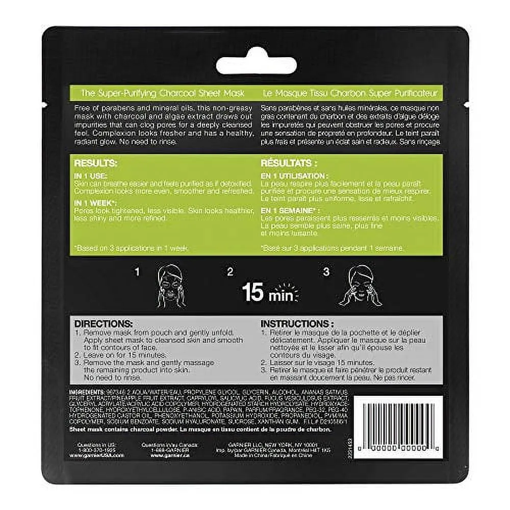 Garnier SkinActive Super Purifying Charcoal Sheet Mask, 0.95 fl. oz.