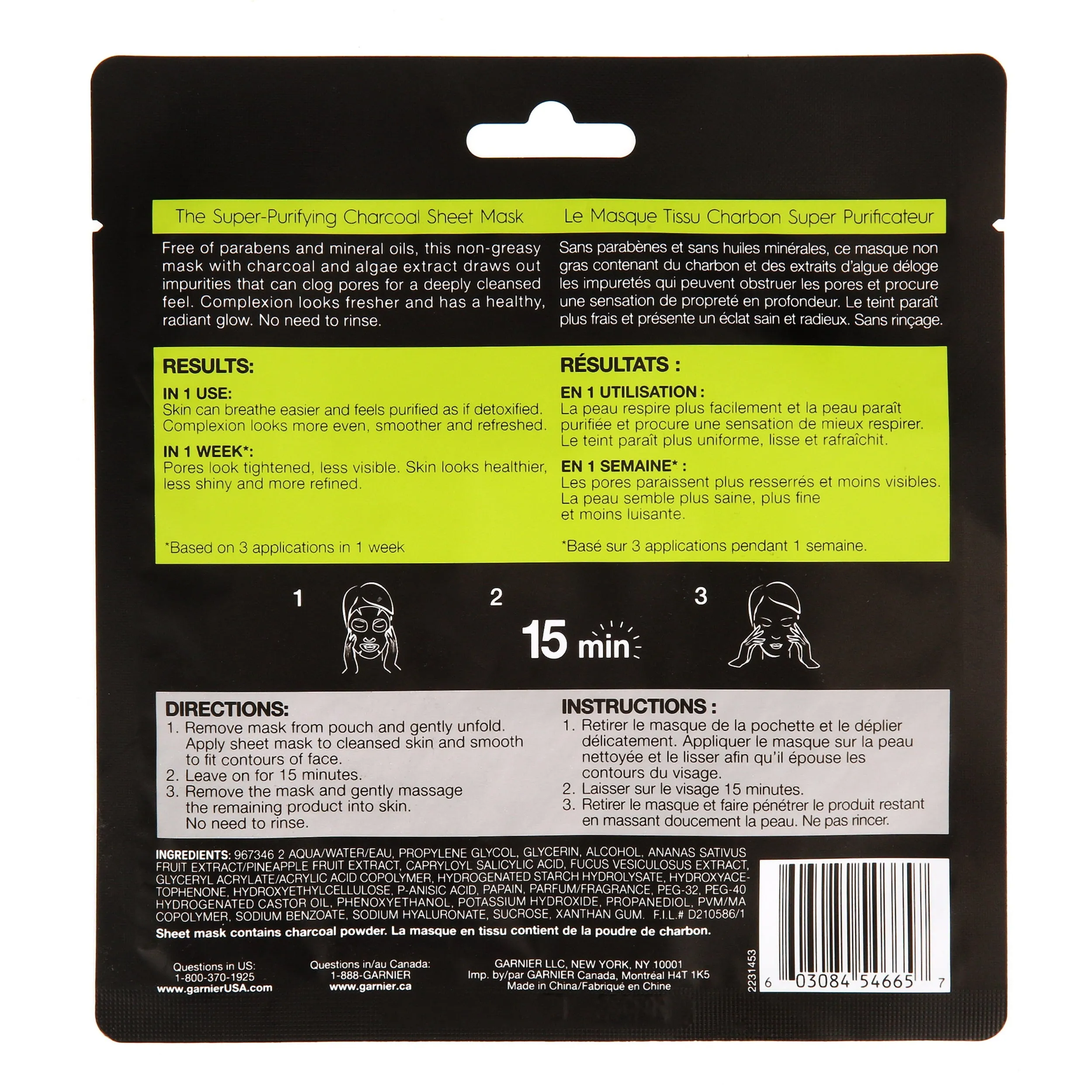 Garnier SkinActive Super Purifying Charcoal Sheet Mask, 0.95 fl. oz.