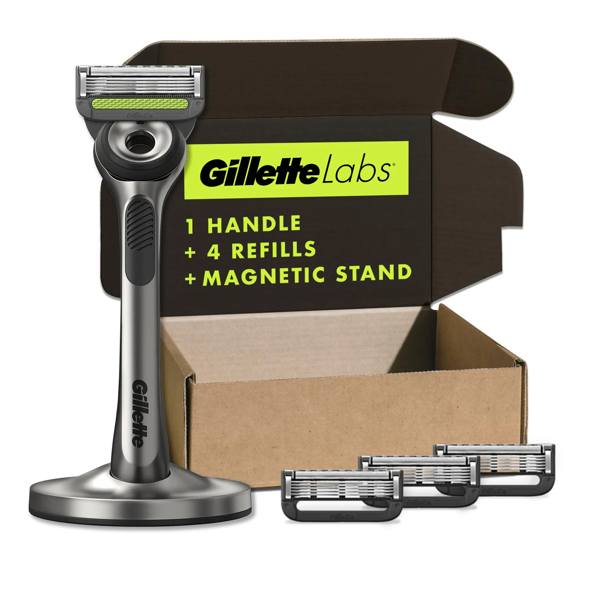 GilletteLabs with Exfoliating Bar by Gillette Razor for Men - 1 Handle, 4 Razor Blade Refills, Holiday Gifts for Men, Includes Premium Magnetic Stand