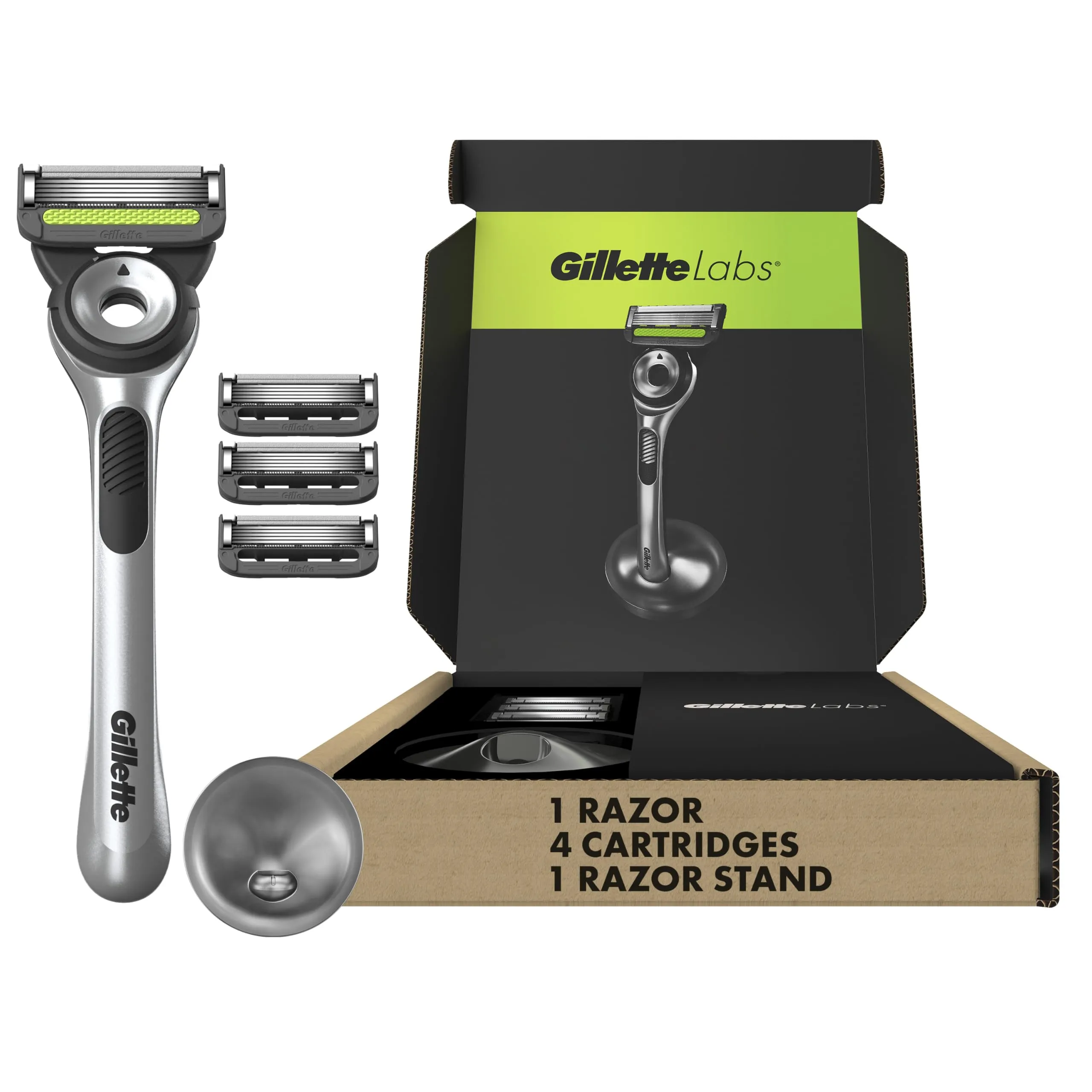 GilletteLabs with Exfoliating Bar by Gillette Razor for Men - 1 Handle, 4 Razor Blade Refills, Holiday Gifts for Men, Includes Premium Magnetic Stand