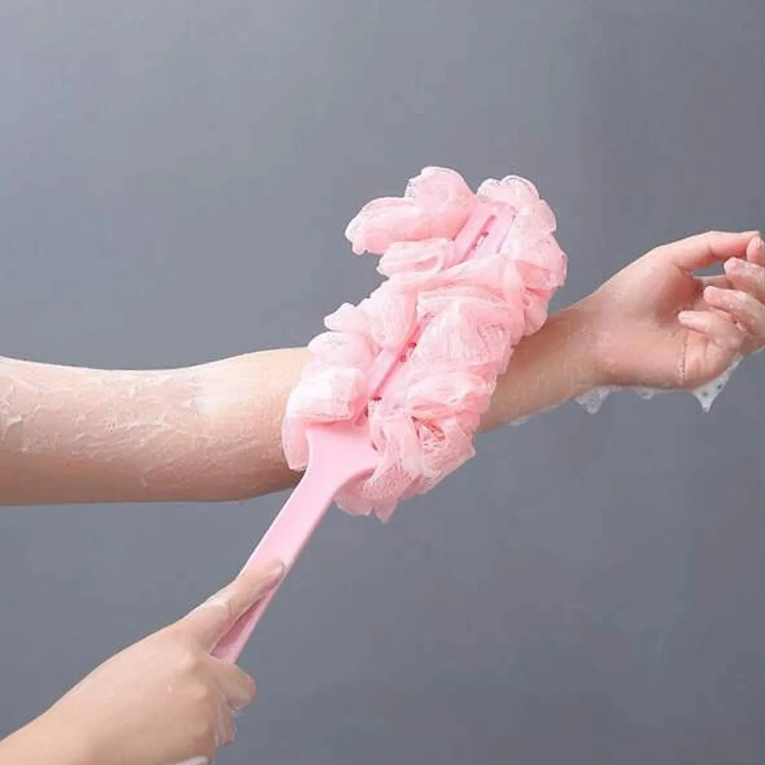 Loofah Back Scrubber for Shower, Long Handle Bath Sponge Shower Brush, Soft Nylon Mesh Back Cleaner Washer, Body Bath Brush for Women and Men, Bathroom Shower Accessories