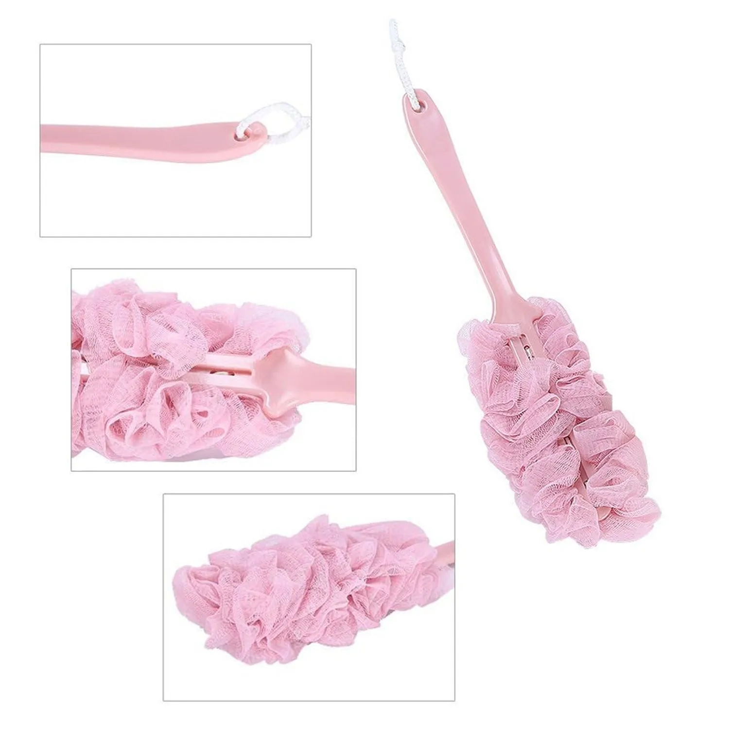 Loofah Back Scrubber for Shower, Long Handle Bath Sponge Shower Brush, Soft Nylon Mesh Back Cleaner Washer, Body Bath Brush for Women and Men, Bathroom Shower Accessories