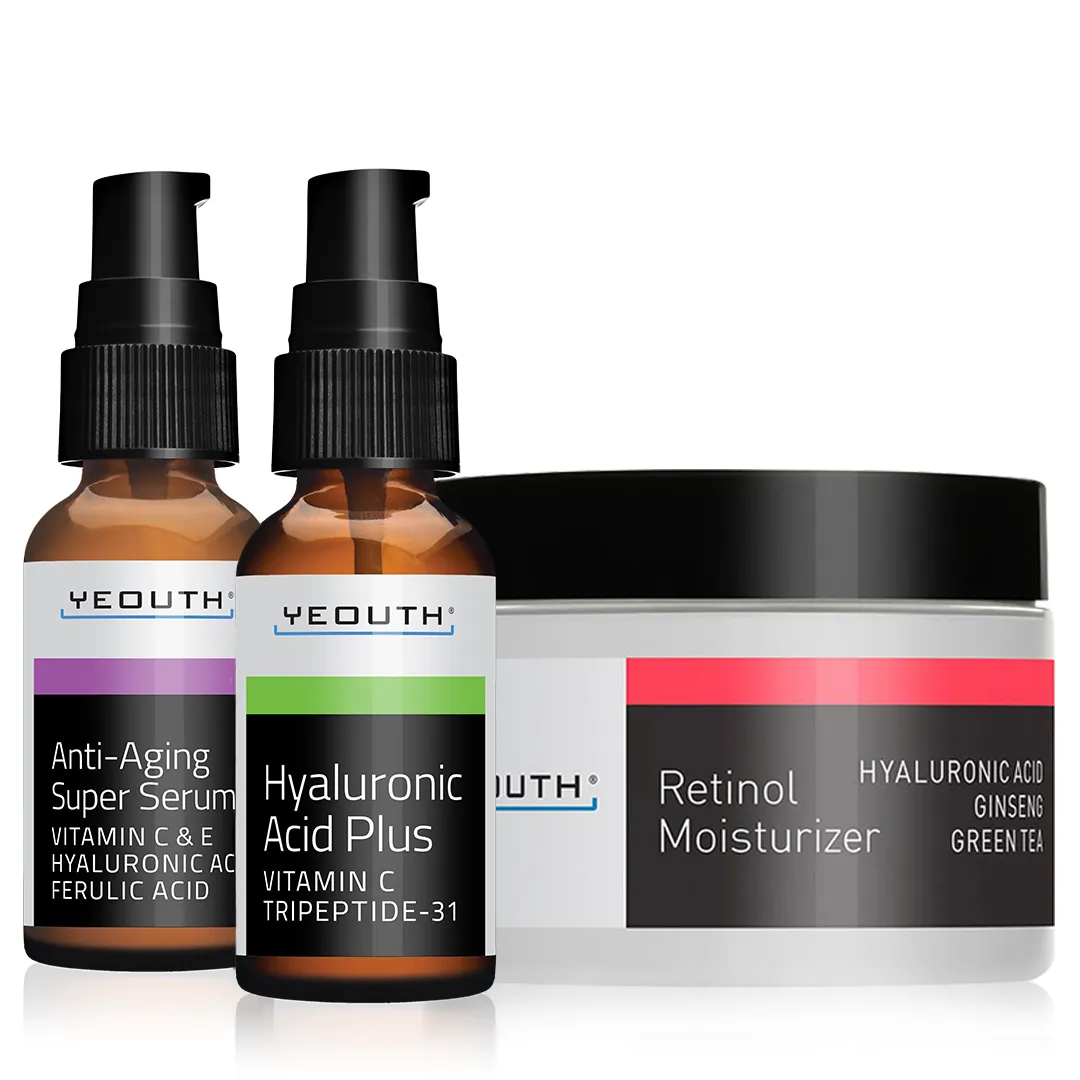 Nighttime Essentials: Anti-Aging Super Serum 1 oz & Hyaluronic Acid Plus 1 oz & Retinol Moisturizer 4 oz